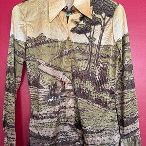 Vintage 70s Nik Nik scenic print shirt